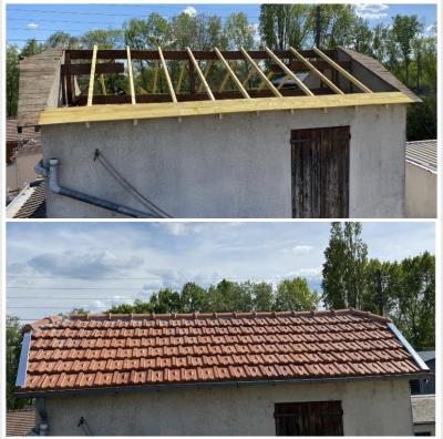 Travaux de couverture, remplacement des chevrons et liteaux pose des anciennes tuiles