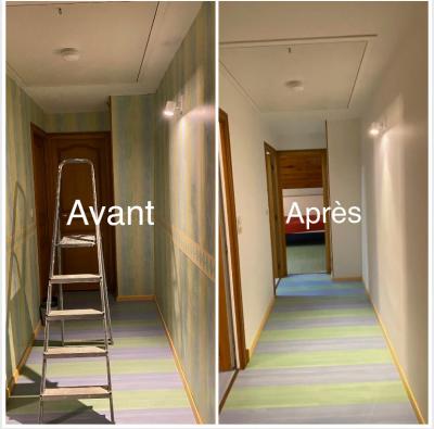 Dépose du papier peint et remise en peinture du couloir